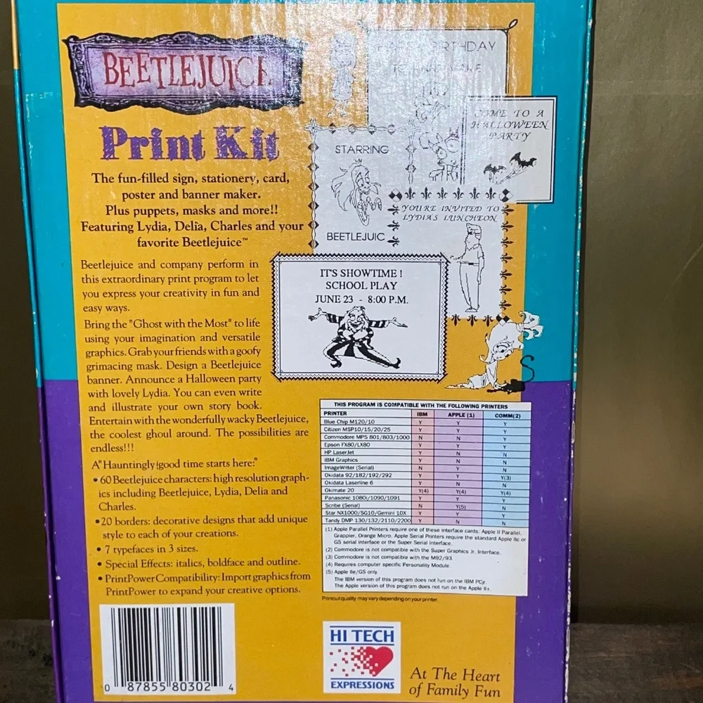 Vintage Computing Beetlejuice Print Kit Hi Tech Expressions IBM/Tandy‎ 1990